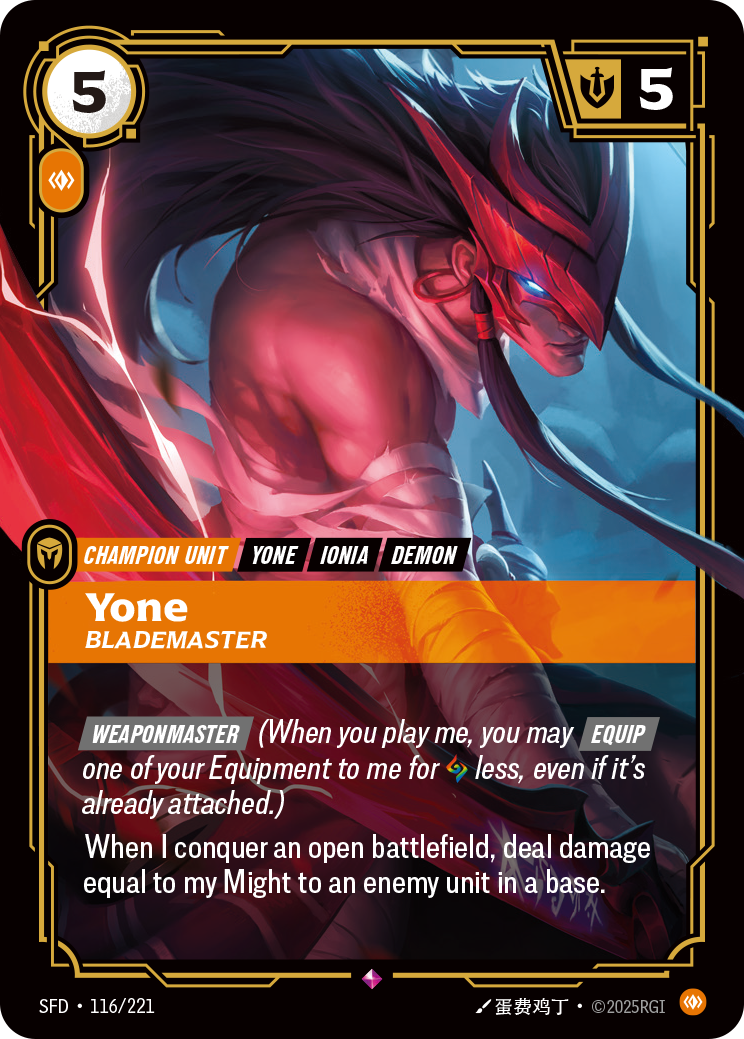 Yone, Blademaster — Rare SFD-116, carta Riftbound
