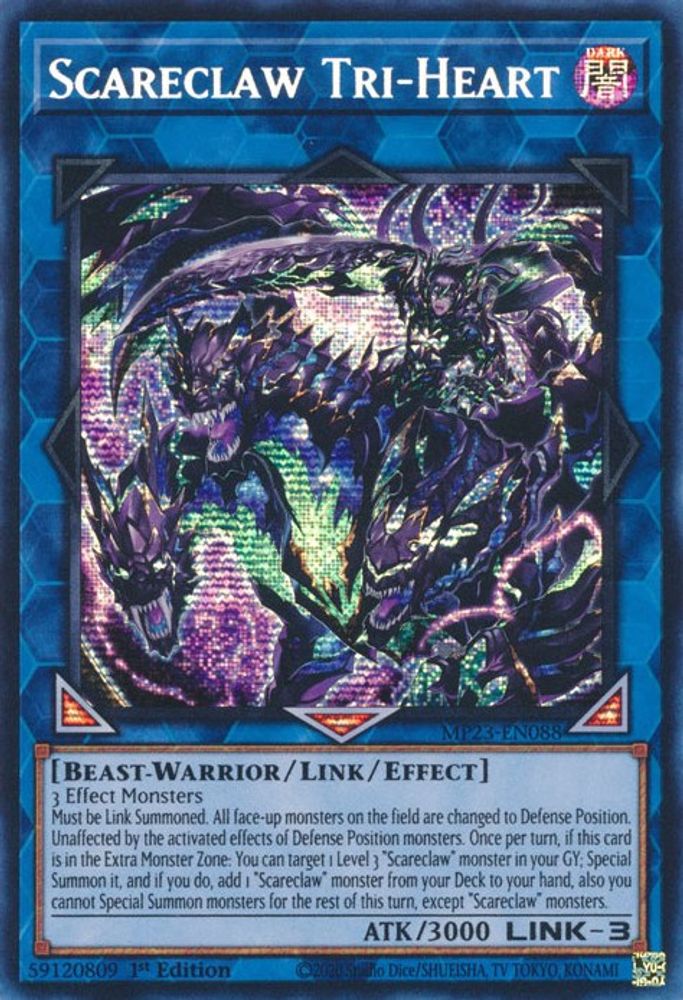 MP23-EN088 * Scareclaw Tri-Heart * Prismatic Secret Rare * 25th Anniversary Tin: Dueling Heroes Mega Pack