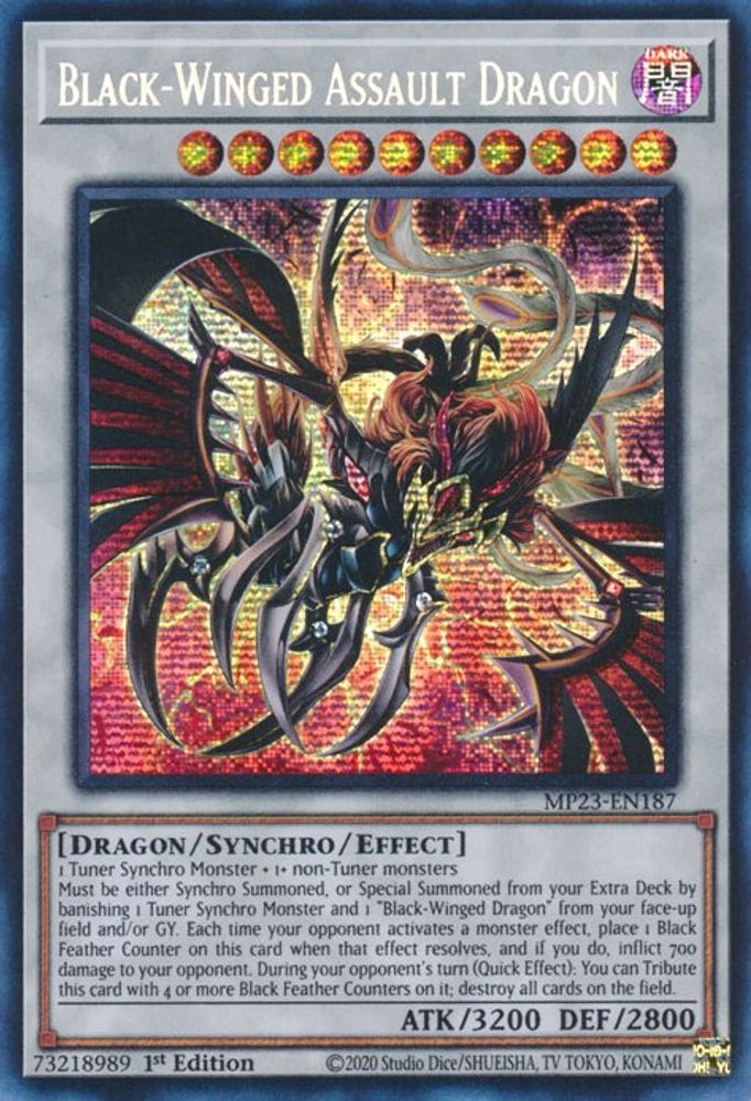 MP23-EN187 * Black-Winged Assault Dragon * Prismatic Secret Rare * 25th Anniversary Tin: Dueling Heroes Mega Pack