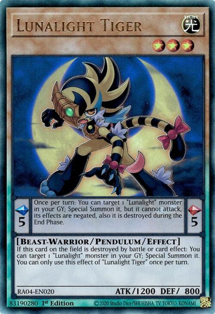 RA04-EN020 * Lunalight Tiger * Prismatic Ultimate Rare * Quarter Century Stampede