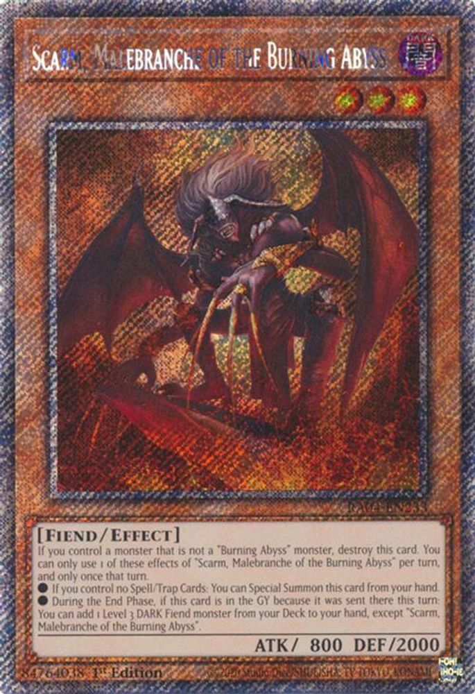 RA04-EN233 * Scarm, Malebranche Of The Burning Abyss * Platinum Secret Rare * Quarter Century Stampede