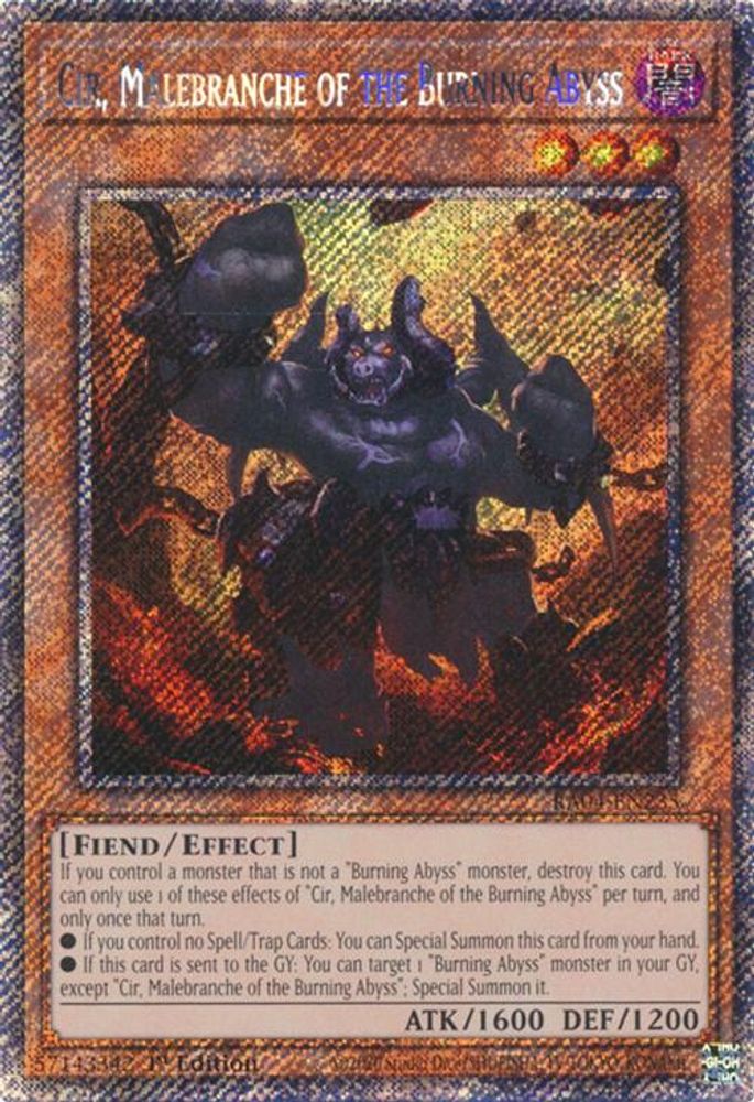 RA04-EN235 * Cir, Malebranche Of The Burning Abyss * Platinum Secret Rare * Quarter Century Stampede