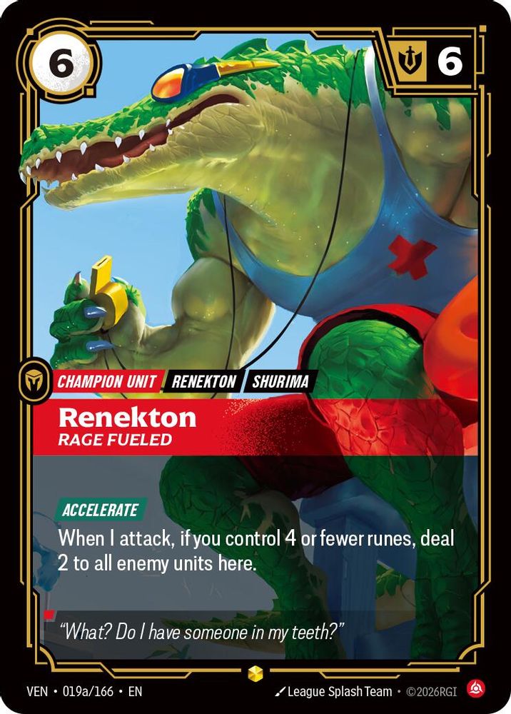 019A/166 * Renekton, Rage Fueled (Alternate Art) (Foil) * Rare * Vendetta