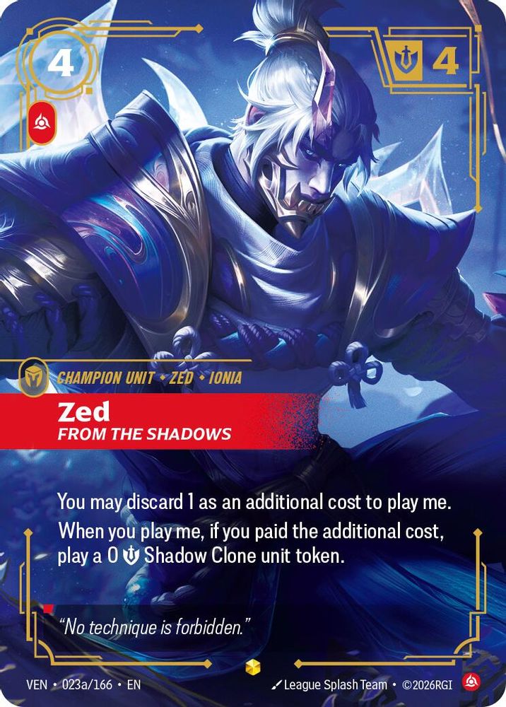 023A/166 * Zed, From the Shadows (Alternate Art) (Foil) * Epic * Vendetta