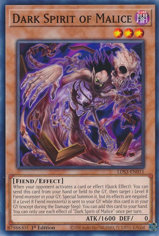 LDS3-EN011 * Dark Spirit of Malice * Common * Legendary Duelists: Season 3
