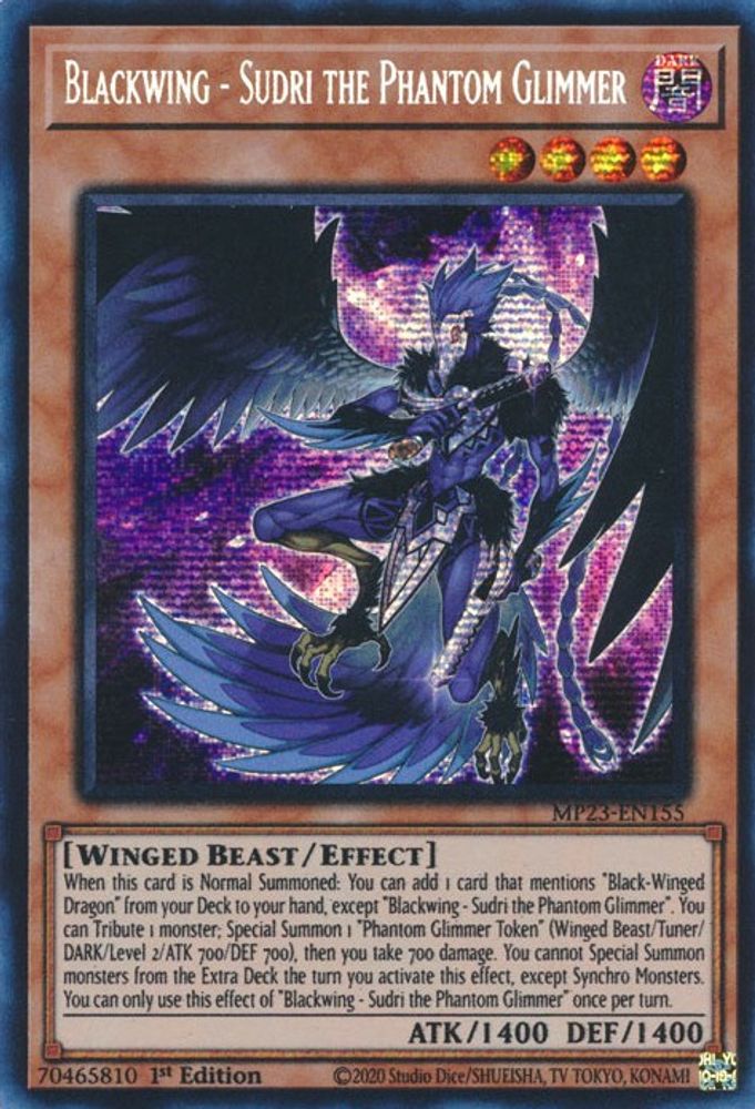 Blackwing - Sudri the Phantom Glimmer * Prismatic Secret Rare * MP23-EN155
