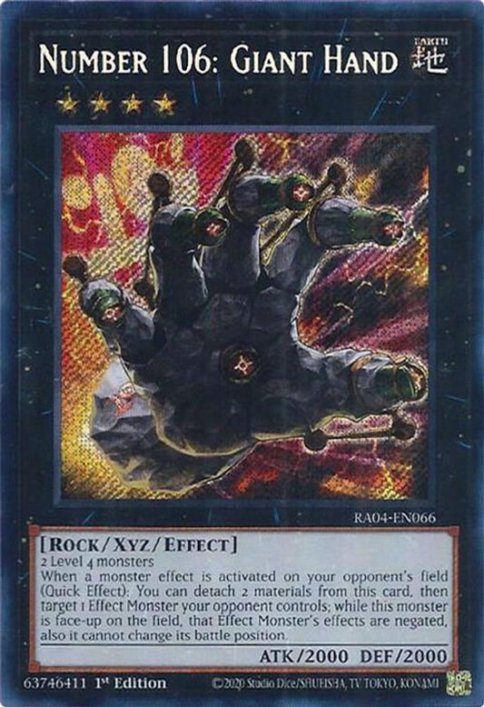 RA04-EN066 * Number 106: Giant Hand * Secret Rare * Quarter Century Stampede