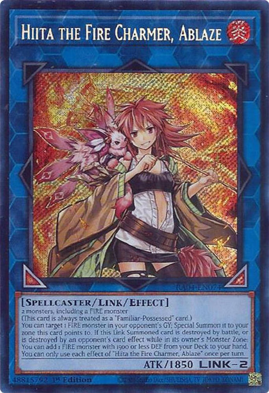 RA04-EN074 * Hiita The Fire Charmer Ablaze * Secret Rare * Quarter Century Stampede