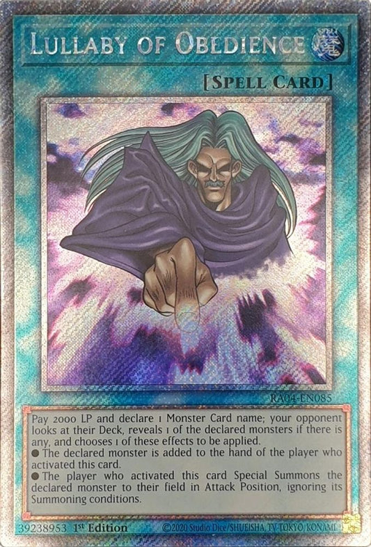 RA04-EN085 * Lullaby Of Obedience * Platinum Secret Rare * Quarter Century Stampede