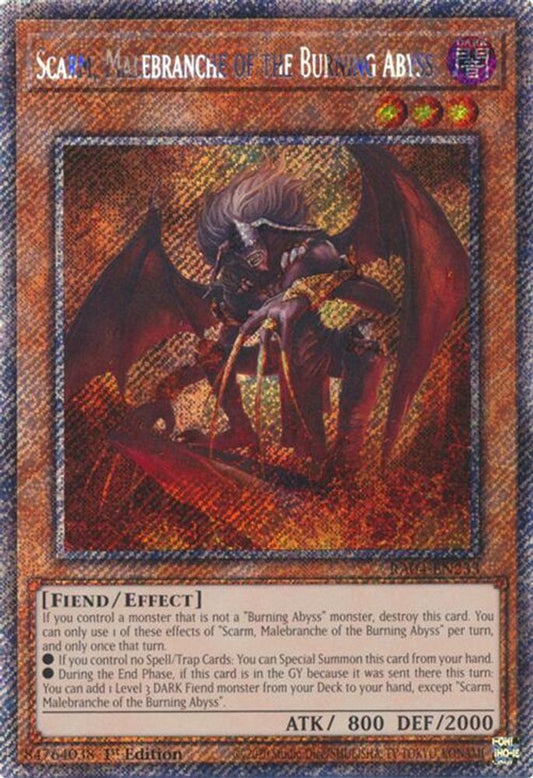 RA04-EN233 * Scarm, Malebranche Of The Burning Abyss * Platinum Secret Rare * Quarter Century Stampede