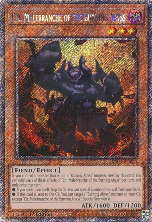 RA04-EN235 * Cir, Malebranche Of The Burning Abyss * Platinum Secret Rare * Quarter Century Stampede