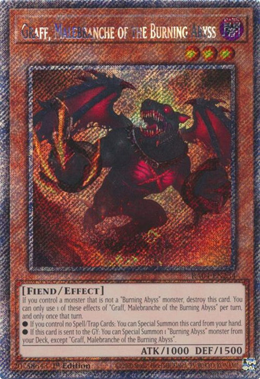 RA04-EN234 * Graff, Malebranche Of The Burning Abyss * Platinum Secret Rare * Quarter Century Stampede