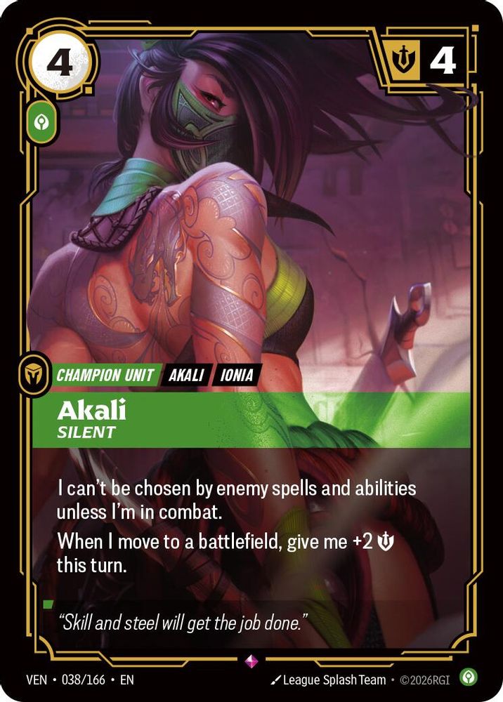 038/166 * Akali, Silent (Foil) * Rare * Vendetta