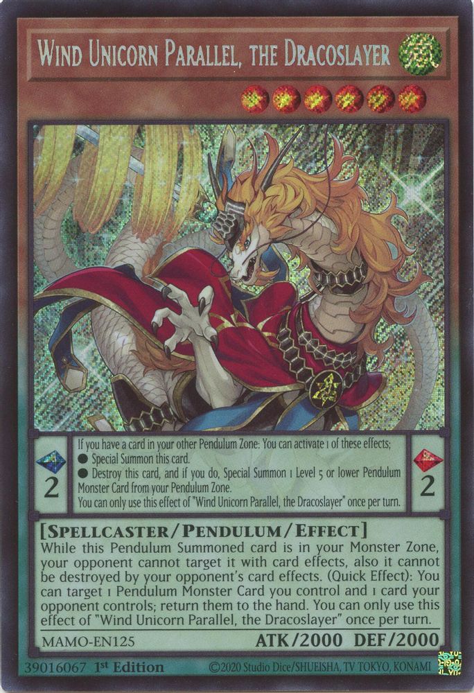 MAMO-EN125 * Wind Unicorn Parallel, the Dracoslayer * Secret Rare * Magnificent Monsters